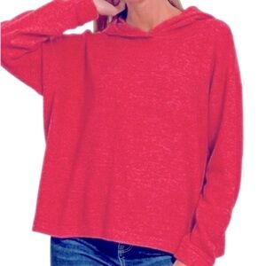 129. Zenana Hooded Brushed Melange Hacci Slim Light Sweater